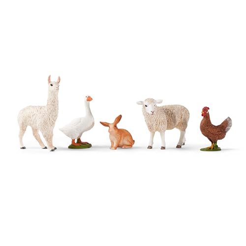 SCHLEICH Farm World | Bauernhof Tiere Set 77536 mit Kaninchen, Gans, Huhn, Schaf und Lama | Bauernhof Spielzeug ab 3 Jahre | detailliertes Spielset bestehend aus 5 Teilen | exklusiv bei Amazon