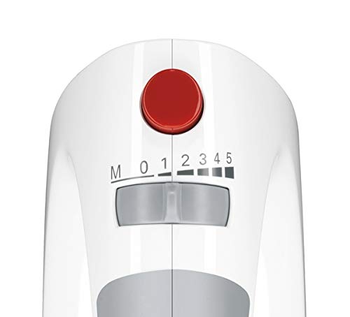 Bosch Handrührer MFQ3540, Handrührgerät, 2 Rührbesen, 2 Edelstahl-Knethaken, spülmaschinengeeignet, 5 Stufen, Pürierstab, Mixbecher, 450 W, weiß 6