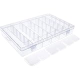 DELFINO Organizer Box, Clear Plastic Organizer Box Storage Container Jewelry Box with Adjustable Dividers, for Rock Mineral Collection Beads Crafts Jewelry Fishing Tackles, 1 Pack, 36 Grids