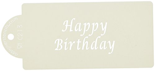 Designer Stencils C213 Happy Birthday Business Card Cookie Stencil, Beige/semi-transparent