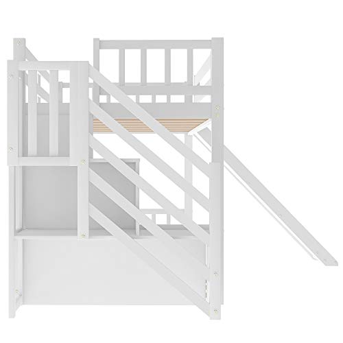 KLMM Solid Wood Low Bunk Bed for Kids, Twin Over Twin Floor Bunk Bed