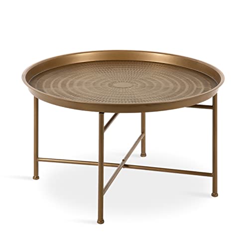 Kate and Laurel Mahdavi Boho-Chic Tablett aus gehämmertem Metall, Dunkelgold