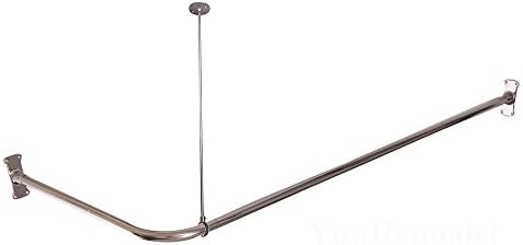 60" x 26" Corner Shower Rod in Polished Aluminum with Ceiling Support and Wall Mounts