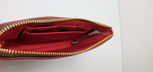 Coach Signature PVC Leather Corner Zip Wristlet (Brown True Red)
