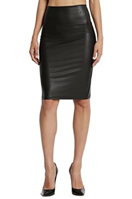 TheMogan Faux Leather High Waisted Bodycon Knee Length Fitted Pencil Skirt