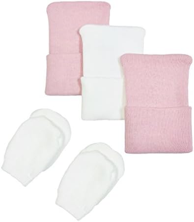 Nurses ChoiceNatural Cotton Hat & No Scratch Mitten Set for Newborn Baby Boy or Baby Girl