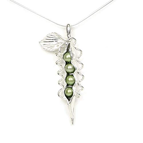 4 Pearl How Many Peas in Your Pod Sterling Silver Necklace Each Unique Handmade - Gift Boxed - Green Pearl 20" Chain - Thumbnail 4