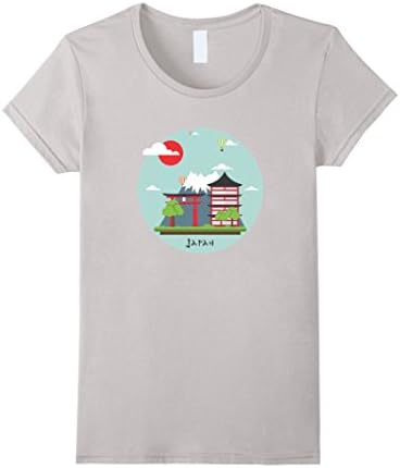 Womens Japan T-Shirt Cute Japanese Mount Fuji Tee Small Silver