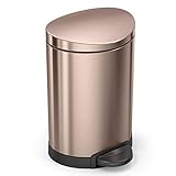 simplehuman 6 Liter / 1.6 Gallon Semi-Round Bathroom Step Trash Can, Rose Gold Stainless Steel