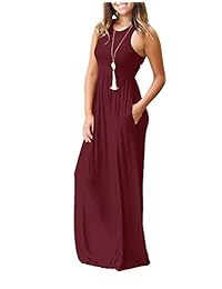 AAMILIFE - Maxi vestido de mujer sin mangas, espalda cruzada, informal, suelto, liso, largo, con bolsillos