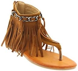 Fringe with chain sandals,Tan,5 B(M) US