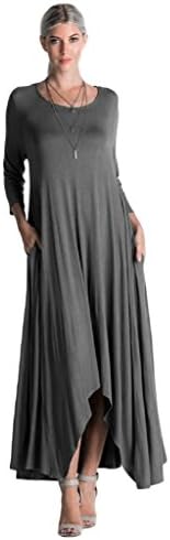 Women's Long Loose Casual Asymmetrical Oversize Handkerchief Hem Jersey Maxi Dress (Made in The USA)