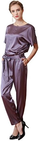 VOA Women's Short Cape Sleeve Purple Silk Jumpsuit with Sash K159
