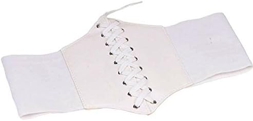 4.7" Width Elastic Tied Corset Waist Belt Stretchable Wide Band Waspie White