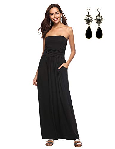 WAEKIYTL Women's Strapless Maxi Dress with Pocket Casual Long Tube Dresses for Evening Party