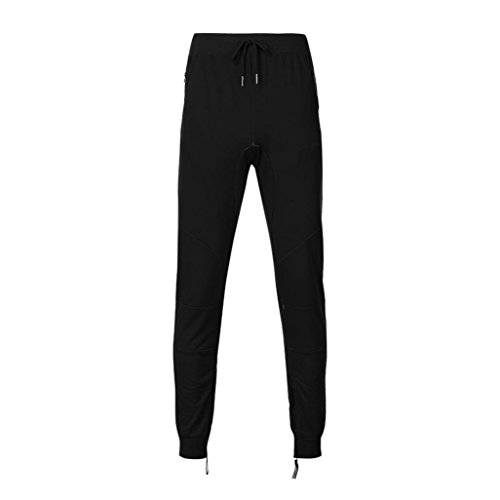 WUAI Clearance Men's Sports Solid Color Fit Slim Zipper Casual Sweatpants Drawstring Pant(Black,US Size 2XL = Tag 3XL)
