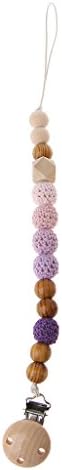 XTYaa Gradient Baby Pacifier Clip Dummy Holder Cotton Chain Wooden Beads Crochet