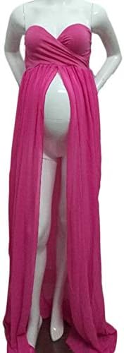Hopeverl Maternity Split Front Sheer Chiffon Maternity Gown Maxi Bridesmaid Dress for Photos Shoot