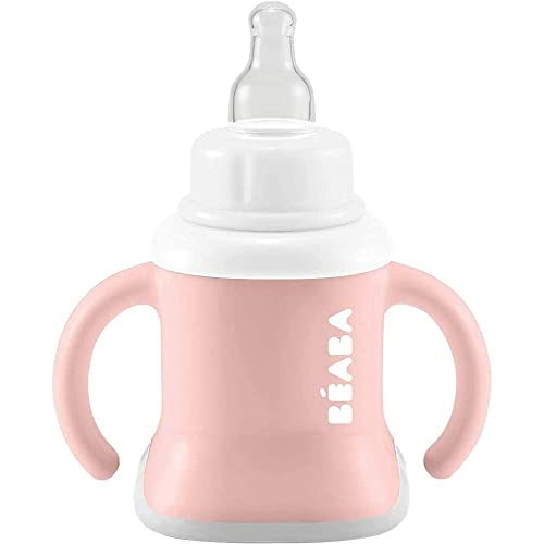 Tasse d'Apprentissage Bébé, Fonction Biberon/Gourde/ Tasse, Anti-fuite, Facilite la prise en main, ergonomique, Paille, Évoluclip 3 en 1, Capuchon, Old Pink