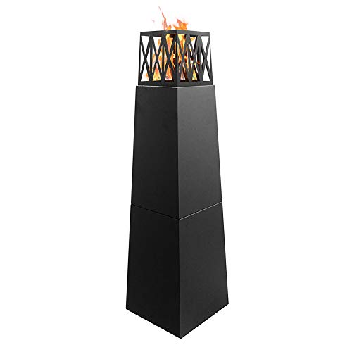 Skypatio Free Standing Ethanol Fireplace, Pyramid Outdoor Patio Heater Firepit, Realistic Brightly Burning Flame,Ventless,Weather Resistant, Black,57Inch