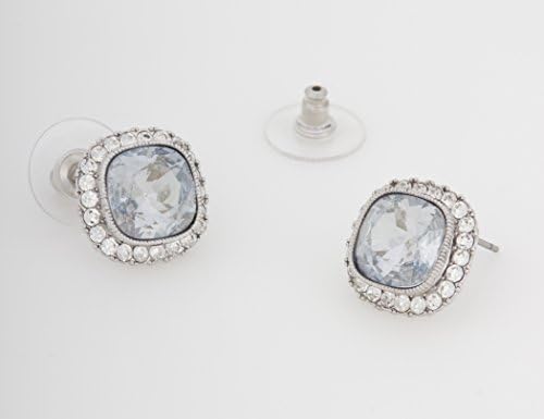 FashionCat 18K Silver Plated Base Gray &amp; White Swarovski Element Crystal STUD Square Earrings
