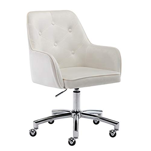 HOMEFUN Home Office Chair, White Cute Modern Desk Chair Velvet Tufted