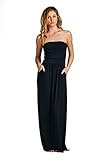 Vanilla Bay Womens Strapless Solid Maxi Dress with Pockets