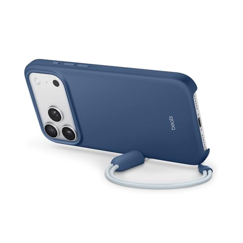 Beats iPhone 17 Pro Max Kickstand Case mit MagSafe und Kamerasteuerung, integrierter Staender und Trageschlaufe, Matte Aussenseite mit Innenfutter aus Mikrofaser – Felsblau