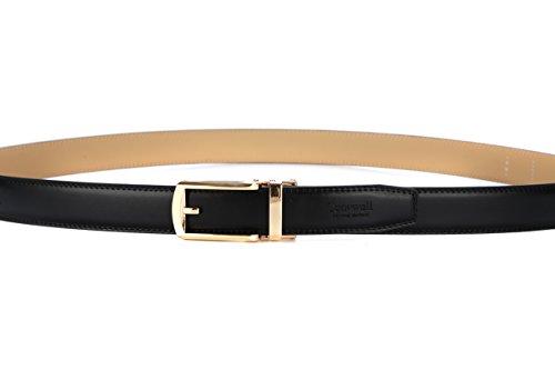 Tonywell Mens Leather Ratchet Belts with New Style Open Buckle Perfect Fit Dress Belt 30mm Wide (One Size:32"-45"Waist, Black Leather & Gold Metal Buckle)