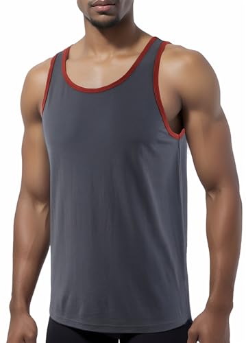 HETHCODE MEN’S CLASSIC BASIC ATHLETIC ACTIVE SPORTS GYM RUNNING JERSEY TANK TOP CASUAL T SHIRTS CADET BLUE/RUSTY XXL