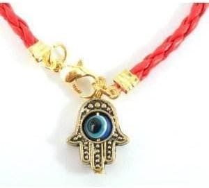 Gold/Bronze Hamsa Hand Kabbalah Red Leather String Bracelet Evil Eye