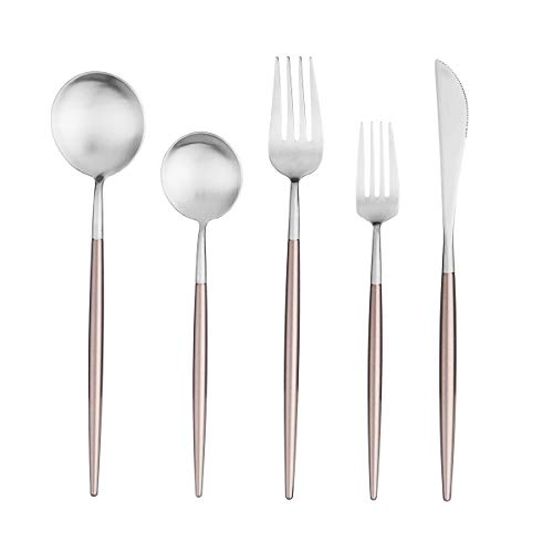 Artthome 20-Piece 18/10 Stainless Steel Flatware Silverware Dinnerware Set Cutlery Tableware Include Knife Fork Spoon (Brown and Silver Matte) - Thumbnail 7