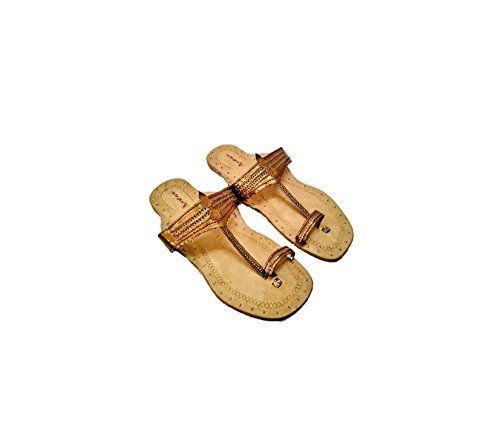 craftastick women's handmade original kolhapuri genuine leather copper colour rangoli chappal