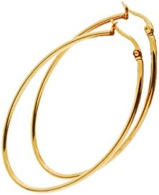 Classic Fashion Top Click Closure Surgical Steel Elliptical Hoop Earrings (GOLD)