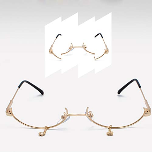 Women Fashion None lens Chain Pendant Decoration Flat Mirror Glasses Outdoor Stylish Eyeglasses (Gold, Size:Free Size)