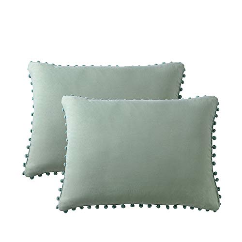 MOVE OVER Sage Green Pom Poms Pillow Case, Green King Pillowcases Set of 2, 100% Washed Microfiber, Sea Green Ball Fringe Pillow Shams King 2 Pack (King, Sage Green)
