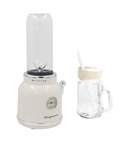 FRIGIDAIRE ESMM100-CREAM Retro Smoothie Maker Blender with Mason Jar, Perfect for Shakes and Smoothies, 300-Watt, Cream