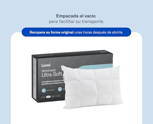 Luuna Almohada Ajustable Down Alternative, tamaño Estándar. Funda 100% algodón, Alto Confort y Relleno Ajustable. Hipoalergénica y antiácaros.