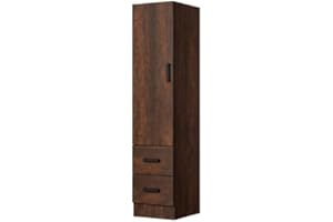 Tall Narrow Wardrobe Closet with Door & 2 Drawers – Freestanding Clothing Storage Cabinet with Hanging Rail, Space Saving Org