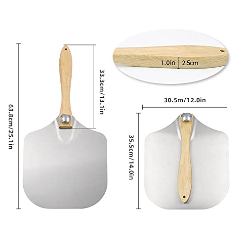 Metal Aluminum Pizza Peel Wooden Handle - 12 inch x 14 inch Pizza Paddle with Foldable Wood Handle Grill Oven Accessories Pastry Dough Bread Turner，Homemade Baking Cake Spatula