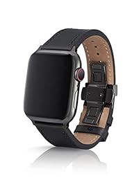 JUUK Korza Vayder   Correa para reloj de Apple, 1.732 in, fabricada con piel italiana auténtica con hebilla desplegable de acero inoxidable sólido (componentes negro)