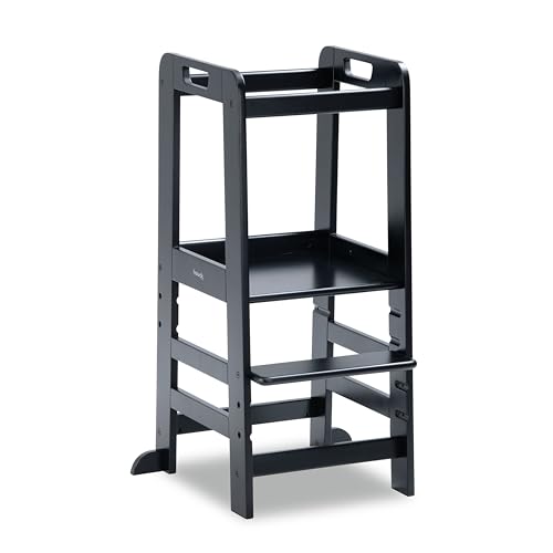 hauck Learn N Explore, Black - Mitwachsender Kinder Lernturm ab 1 Jahre bis 40 kg, Robustes Buchenholz, 3-Fach Höhenverstellbares Fußbrett ca. 33 bis 45 cm, für Küche & Bad