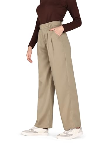 BAMANS KHAKI PANTS FOR WOMEN STRAIGHT LEG HIGH WAISTED TROUSERS CASUAL OFFICE WIDE LEG LADIES SLACKS WITH POCKETS