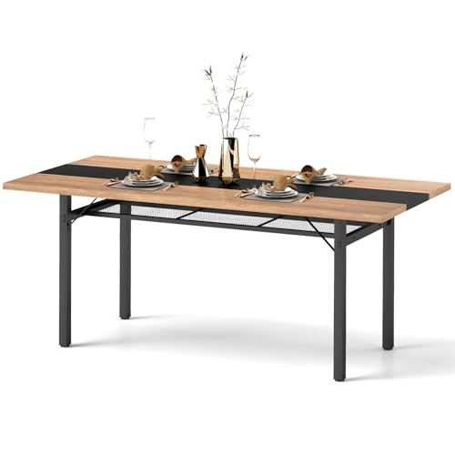 GIANTEX 71" Dining Table for 6-8 People, Large Kitchen Table with Heavy-Duty Metal Frame, Storage Rack, Industrial Rectangular Dinette Table for Dinner Dining Room Living Room Conference at Amazon