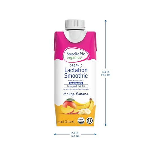 SWEETIE PIE ORGANICS LACTATION SMOOTHIE, MANGO BANANA, SUPPORT BREAST MILK PRODUCTION FOR NURSING AND PUMPING, NO ARTIFICIAL SWEETENERS, FLAVORS, OR DYES – 4 PACK