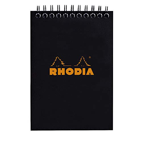 RHODIA 135009C - Notepad Bloc-Notes a Spirale (Rilegatura integrale) NERO - A6 10,5 x 14,8 cm - Quadretti piccoli - 80 fogli staccabili - Carta Clairefontaine 80g/m² - COPERTINA in carta trattata