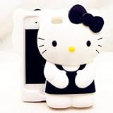 LliVEER Black iphone 4 case 3D Lovely Hello Kitty Soft Silicone Skin Case Cover Shell Protector for Iphone 4 4g 4s (4th Generation)