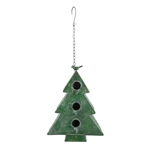 Alpine Corporation 16" Tall Christmas Tree Design Hanging Birdhouse with LED Li…