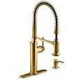 Kohler Sous Pro-Style-Single Handle Pull Down Sprayer Kitchen Faucet in Vibrant Brushed Moderne Brass