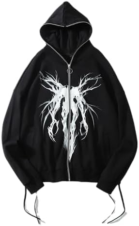 Aobiono Women Men Y2K Hoodie Full Zip Up Over Face Jacket Harajuku